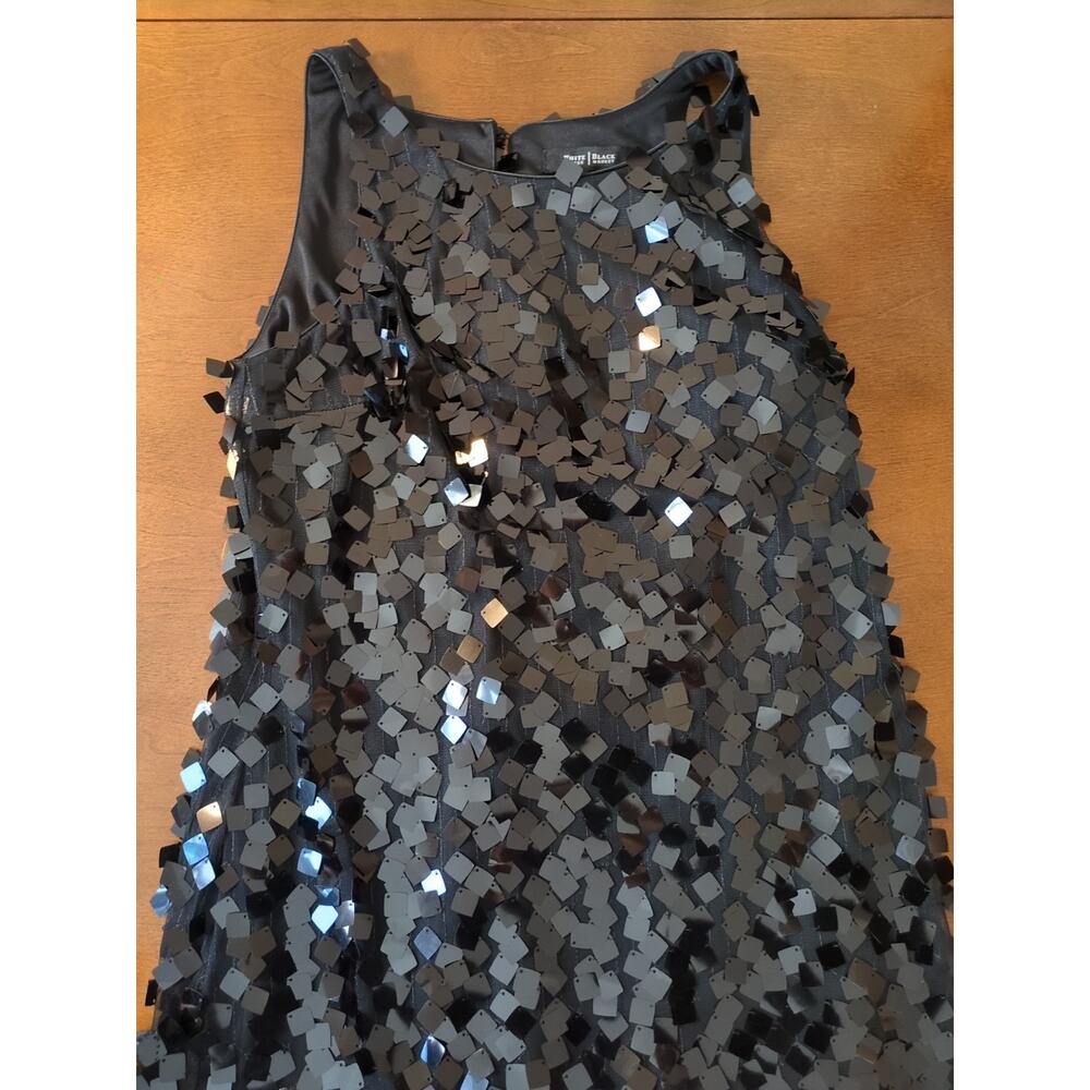 WHBM Black Fringe Mini Dress 6 Sleeveless Mod Shift Party Cocktail